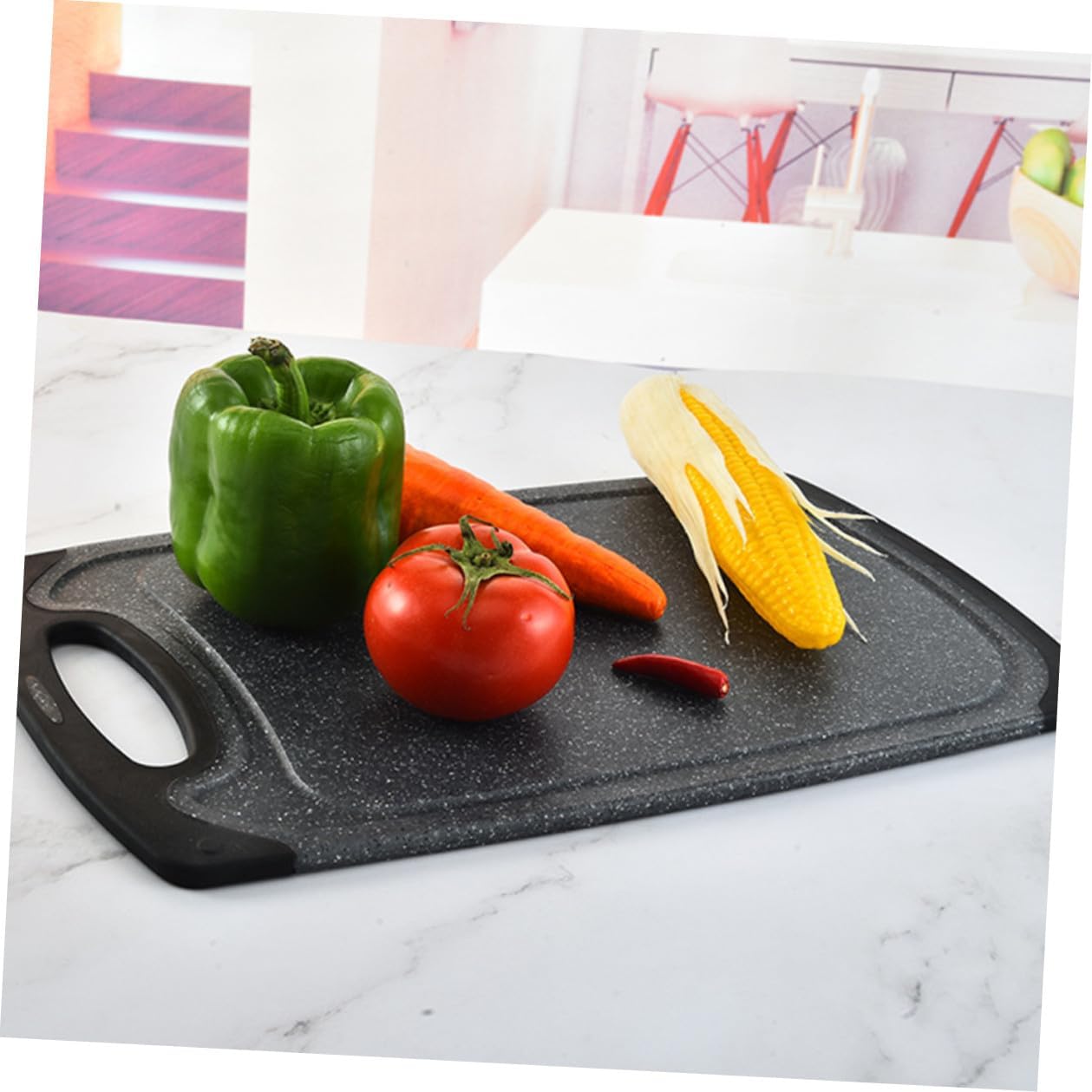 SEWACC 3pcs Anti-skid Plastic Cutting Board Mats Set Double-sided Marble Pattern Thicker Chopping Boards for Meat and Vegetables Non-slip Black Plastic Cutting for Home Kitchen Use