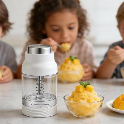 Mini Shaved Ice Machine Snow Cone Machine - Portable Handheld Small Crusher with Free Cube Trays