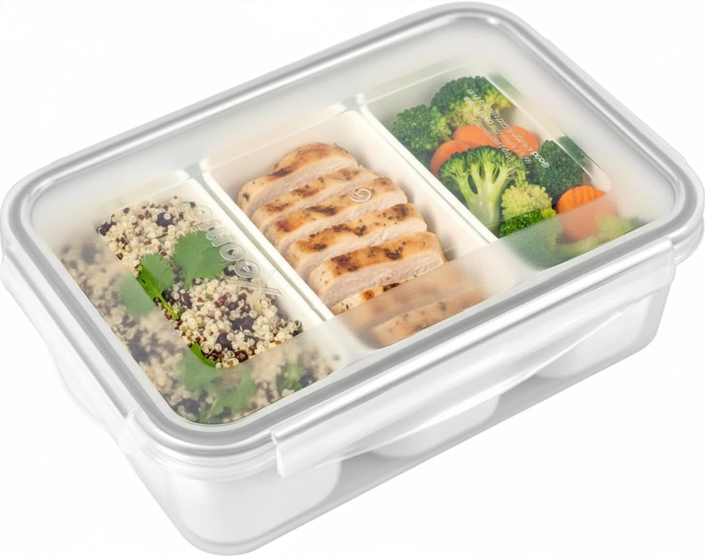 carrotez Food Storage Containers with 3 Removable Compartments, Food Prep Container with Airtight Lids, Portion Control Container, Microwave Safe, Reusable, 4.64 Cup (1100ml)