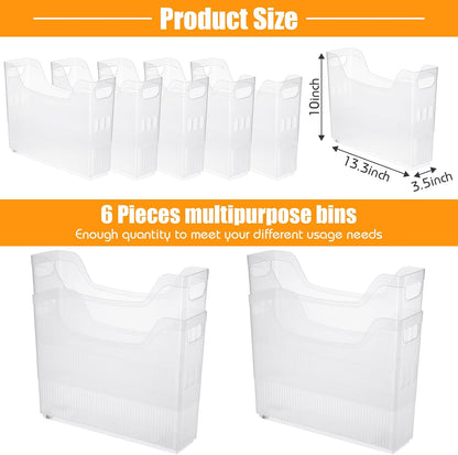 Qunclay 6 Plastic Freezer Organizer Bins with Wheel Set Clear Tall Narrow Kitchen Pantry Organizer Snack Storage Containers for Office Refrigerator(3 Sizes)