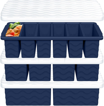 3-Pack Silicone Freezer Trays with Lid,2 Large 2-Cup(500ml)&4 Medium 1-Cup(250ml)&6 Small 1/2-Cup(125ml) Soup Freezer Container Molds,Ice Cube Tray For Meal Prep&Freezing Soup,Stews,Sauces