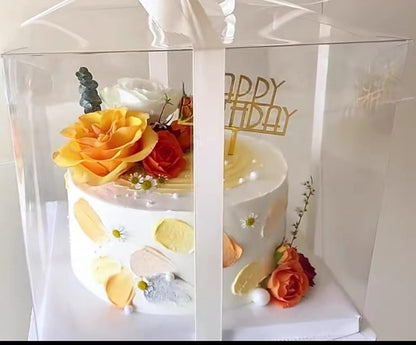 XININSUN 2Pcs Large Cake PET Clear Box, 10" X 10" X 9" with ribbon and pre-folded lid, for 8" cake packing carry, baking cookie display, Carry Tall Layer Gift, Festive Gift Box -White