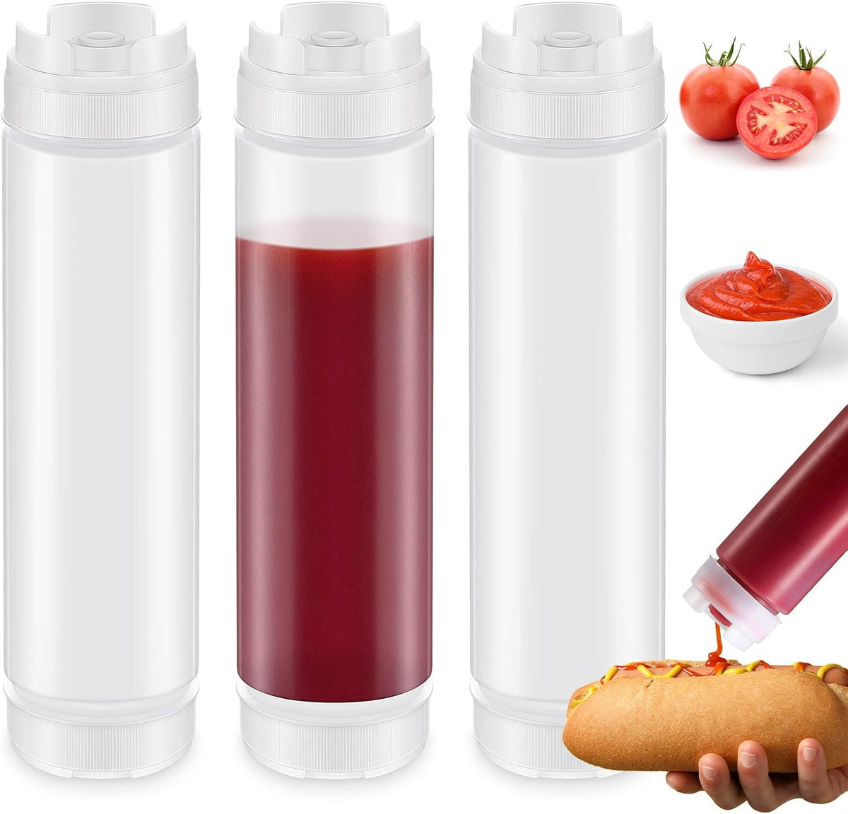 Sabary 3 Pcs 16 oz Inverted Condiment Squeeze Bottles for Sauces, Black