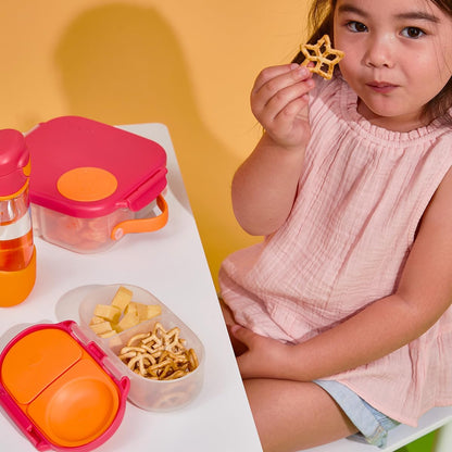 b.box Snack Box 2-Pack - Leak Proof Mini Bento Box for Kids & Toddlers, 2 Compartment Snack Containers for Kids, Dishwasher Safe, BPA-Free, PFAS-Free, Ages 4mo+, 1 3/4 Cup Each (Strawberry + Lilac)