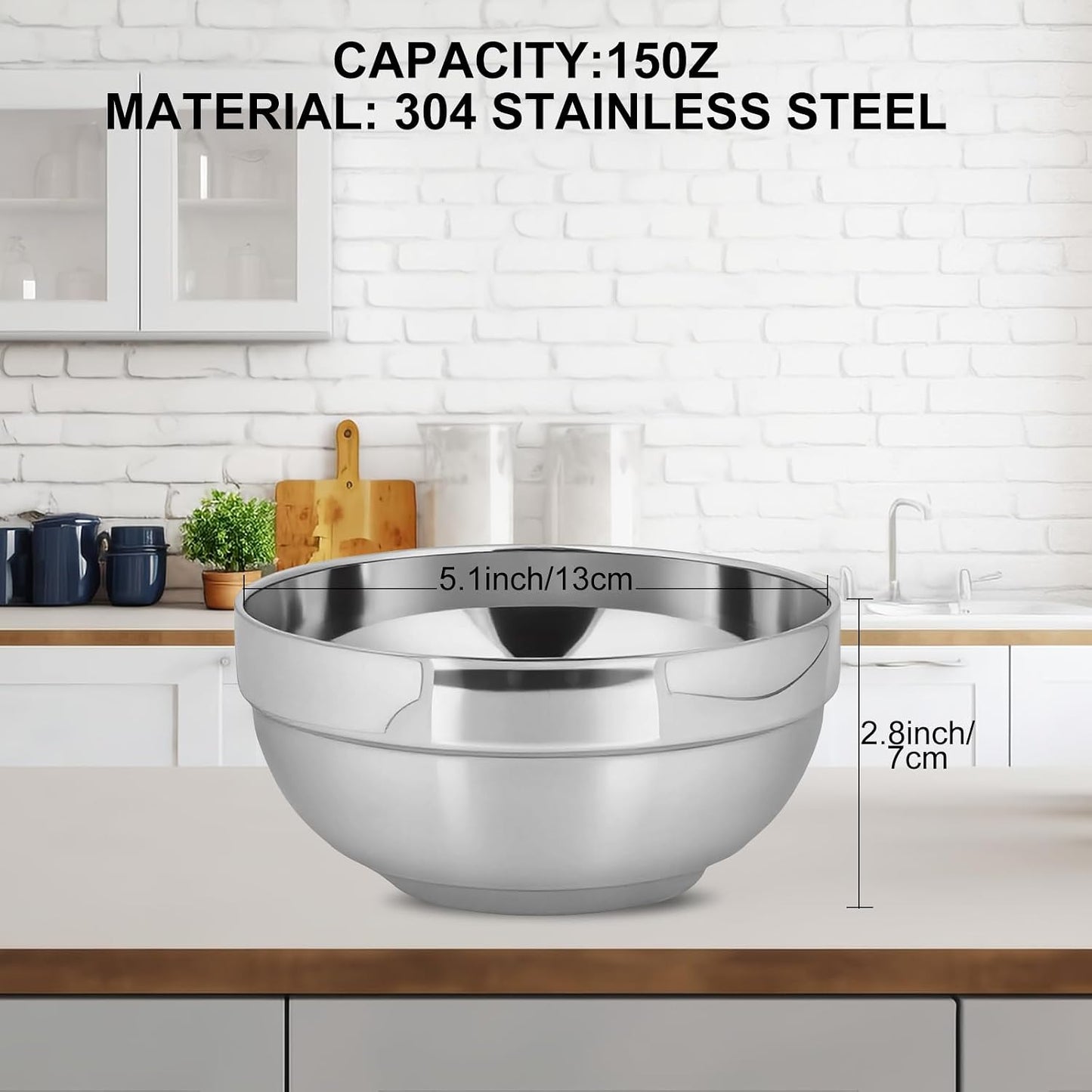 10pcs 304stainless Steel Kids Bowls, 5inches 15 Ounce Stainless Steel Kids Bowls,Double-Walled Metal Serving Dishes Uses For Sauces, Rice, Noodle, Ice Cream