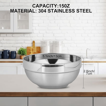 10pcs 304stainless Steel Kids Bowls, 5inches 15 Ounce Stainless Steel Kids Bowls,Double-Walled Metal Serving Dishes Uses For Sauces, Rice, Noodle, Ice Cream