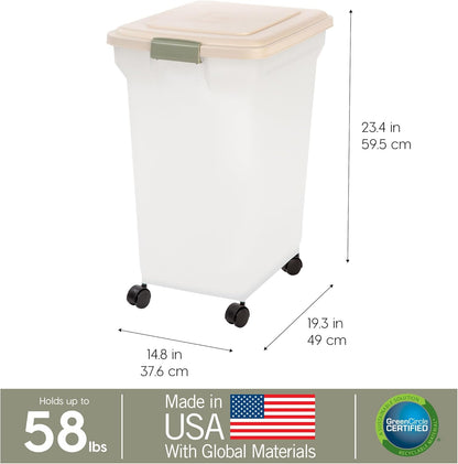IRIS USA Dog Food Storage Container 58 Lb, Airtight Large Pet Food Storage Bin with Wheels, for Dog Cat Bird Chicken Food, Holds Up to 58 lbs, Keep Fresh, BPA Free, Made in USA, Black