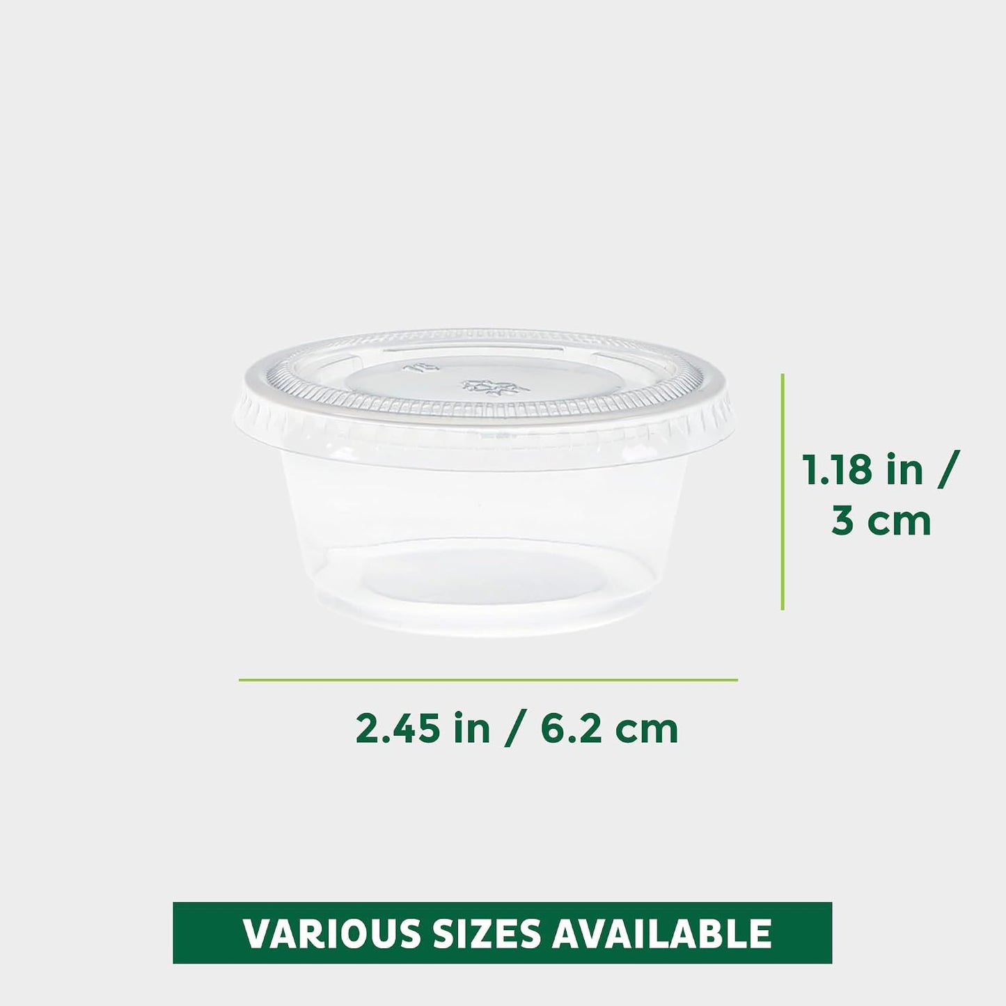 Freshware Plastic Portion Cups with Lids [2 Ounce, 200 Sets] Disposable Plastic Cups for Meal Prep, Salad Dressing, Jellos Shot Cups, Souffle Cups, Condiment and Dipping Sauce Cups