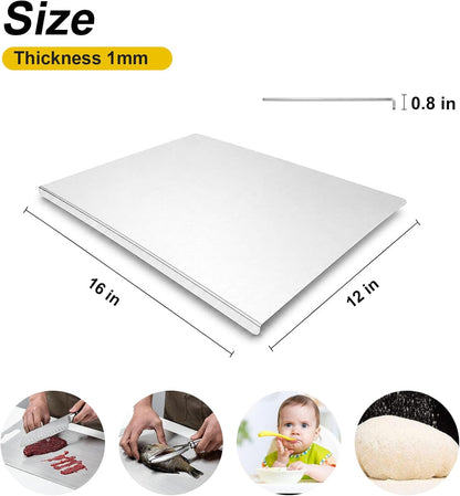 Kant Stainless Steel Cutting Board with Lip, Steel Cutting Boards for Kitchen Non-Toxic Dishwasher Safe Chopping & Kneading Board for Dough Meat/Vegetable/Fruit/Bread/Baking Gift-Ready(S+L)