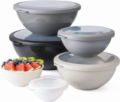 COOK WITH COLOR Mixing Bowls with Lids - 12 Piece Plastic Nesting Bowls Set includes 6 Prep Bowls and 6 Lids, Microwave Safe Mixing Bowl Set, Pink Embossed - Colors A