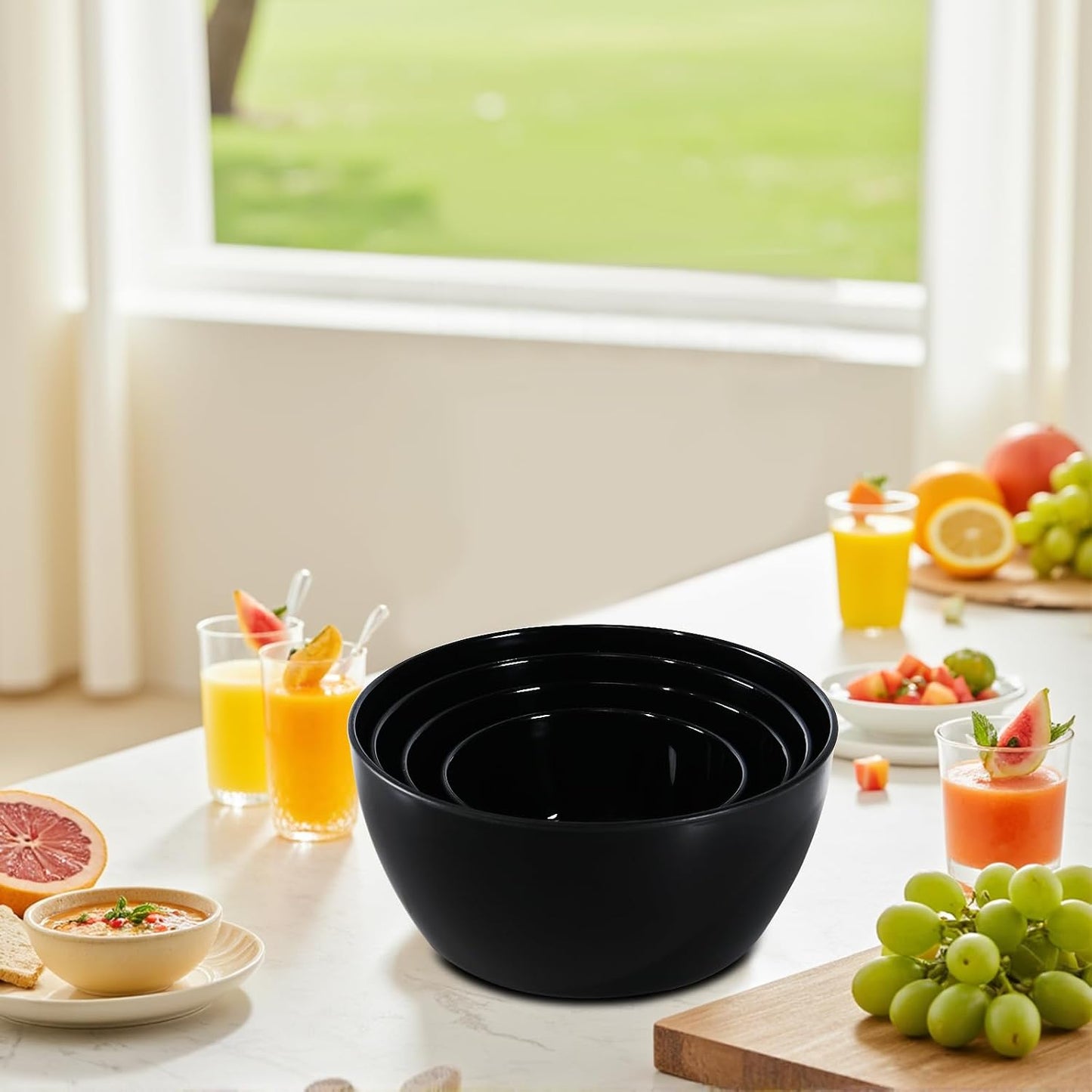 4-Piece Classic Plastic Prep Bowls with Lids, Nesting Plastic Small Mixing Bowl Set for Mixing, Baking, Prepping, Cooking and Serving Food, Microwave and Dishwasher Safe (Yellow)
