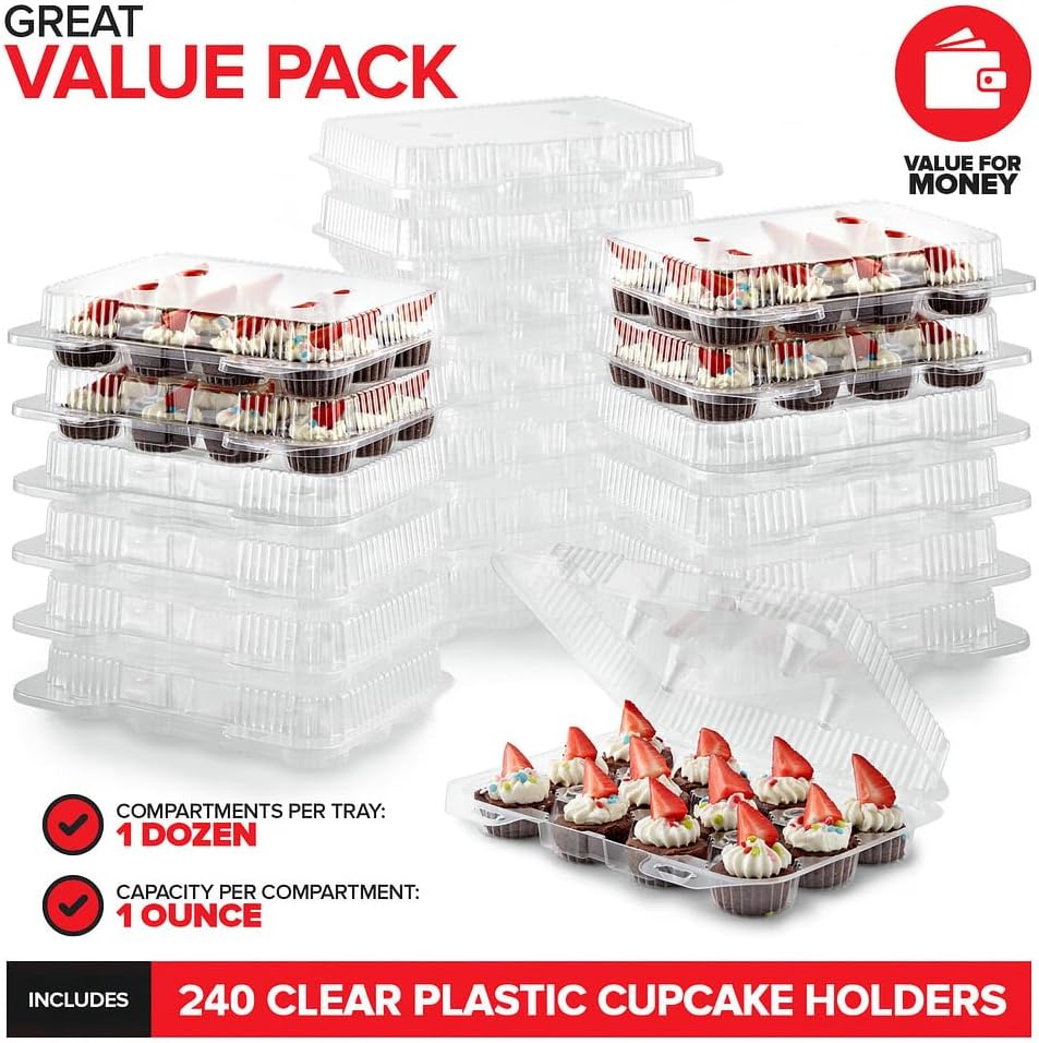 Stock Your Home Mini Disposable Plastic Cupcake Containers (40 Pack) 12 - Count Tray Compartment, Small or Mini Cupcakes Box/Holder/Carrier with Clear Connected Dome Lid, BPA Free