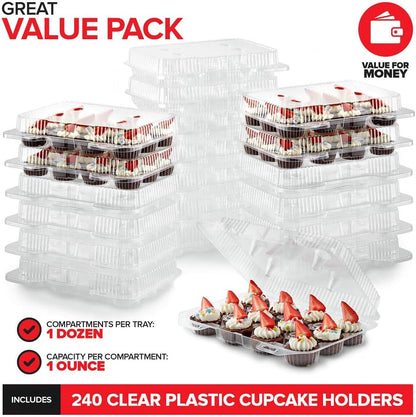 Stock Your Home Mini Disposable Plastic Cupcake Containers (40 Pack) 12 - Count Tray Compartment, Small or Mini Cupcakes Box/Holder/Carrier with Clear Connected Dome Lid, BPA Free