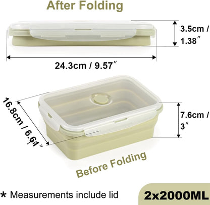 Large Silicone Food Storage Containers 68oz/2000ml 4 Pack | Collapsible Meal Prep Containers, Airtight Leakproof Lid, Containers for Camping, Microwave Freezer Dishwasher Safe