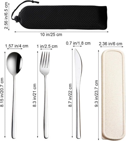 VANRA 4-Piece Portable Travel Utensils Set with Case 18/8 Stainless Steel Flatware Set Reusable Cutlery Set with Fork Spoon Knife Chopstick for Lunch Travel Camping School Work Picnic (Pink)