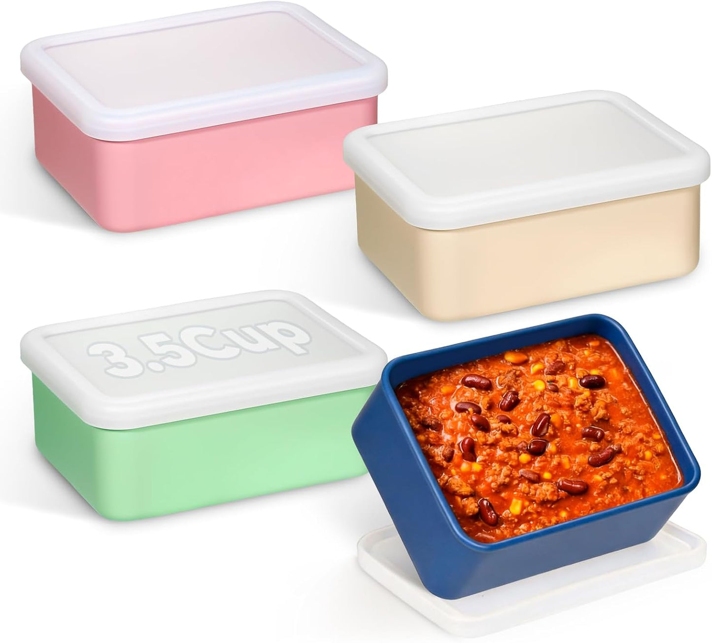 4 PCS 3.5 Cup Silicone Freezer Trays with Lid, Durable Silicone Soup Freezer Molds for Meal Prep and Food Storage, Reusable Freezer Containers for Soups Sauces Stews Curries (Lake Blue)