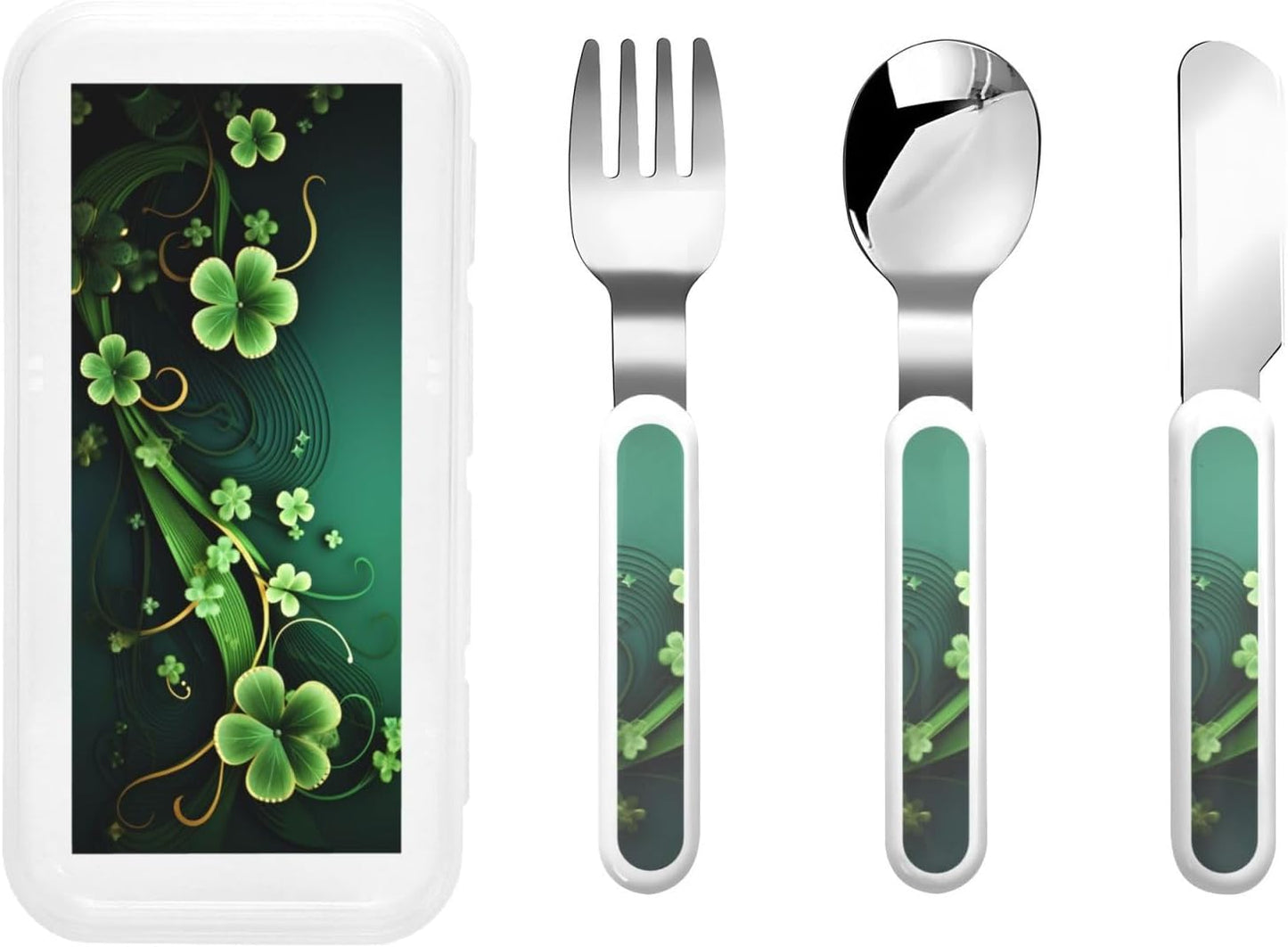 3-Piece Kids Silverware Set With Storage Case, Stainless Steel Reusable Children Safe Knife Spoon Fork Set Happy St Patrick'S Day Children Flatware Set For Kids Lunch Box