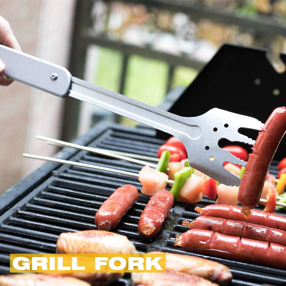 ROXON 6-in-1 Folding Grill Utensils Set, 14" BBQ Tools for Camping S601