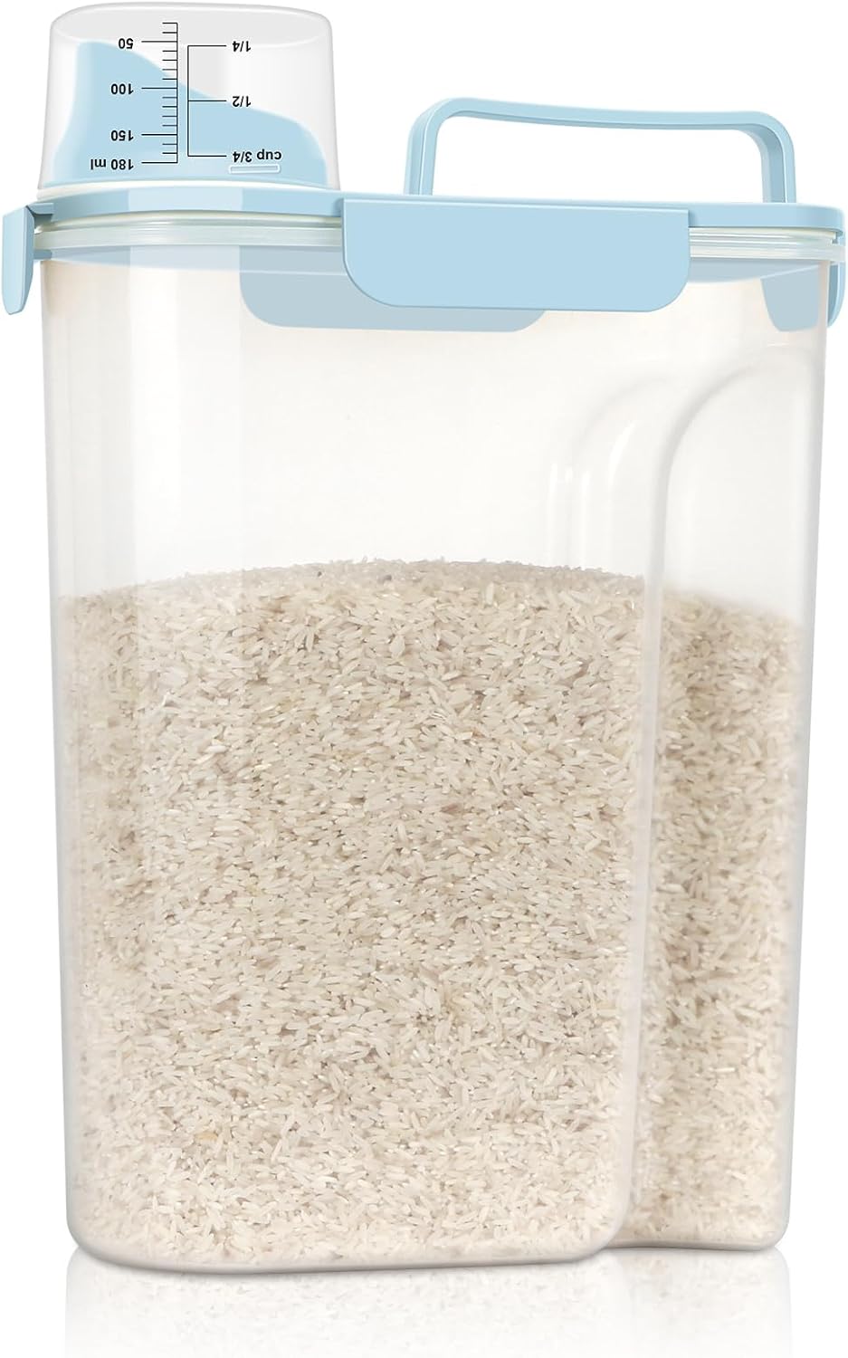 LEAWALK Airtight Rice Storage Container, 3-5Lbs Cereal Dry Food Flour Bin, Pet Dog Cat Food Dispenser with Measuring Cup, BPA Free Plastic Kitchen and Pantry Organization Bin for Sugar-Clear Grey