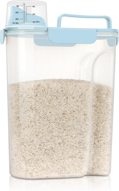 LEAWALK Airtight Rice Storage Container, 3-5Lbs Cereal Dry Food Flour Bin, Pet Dog Cat Food Dispenser with Measuring Cup, BPA Free Plastic Kitchen and Pantry Organization Bin for Sugar-Clear Grey