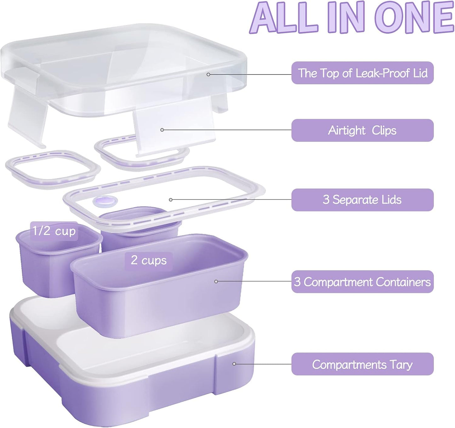 Genteen Bento Box for Kids, Kids Lunch Box with 3 Removable Compartments, Toddler Baby Lunch Box for Daycare, School, Leak-proof Lunch Snack Portion Container, Ideal Portion Size for Ages 3 to 7- Blue
