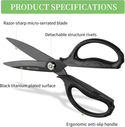 Kitchen Shears, 5CR15MOV Stainless Steel Sharp Kitchen Scissors Detachable, Heavy Duty Food Scissors for Cooking, Poultry, Vegetables, Herbs - Black Titanium Coated
