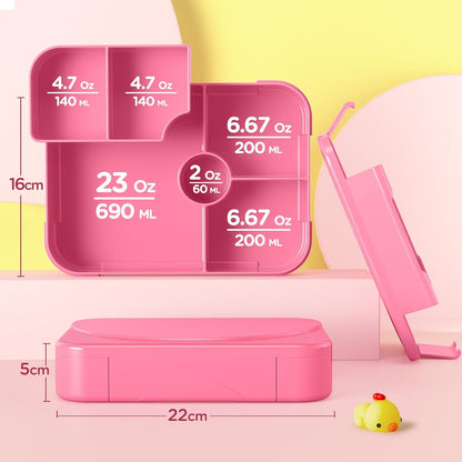 HOMETALL Bento Lunch Box for Kids - Leakproof Bento Box with 6 Compartments Portions Lunchbox for Kids Ages 3 to 7 Back to School, BPA-Free Snack Packing Containers Reusable On-the-Go Meal Prep, Pink