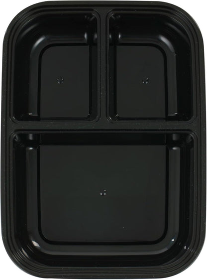 IRIS USA Meal Prep Containers, 36oz - 50 Pack (100-Piece) 3-Compartment Reusable Food Storage Containers with Lids, Plastic Kitchen Food Prep To Go Lunch Box, Microwave Freezer Dishwasher Safe, Black