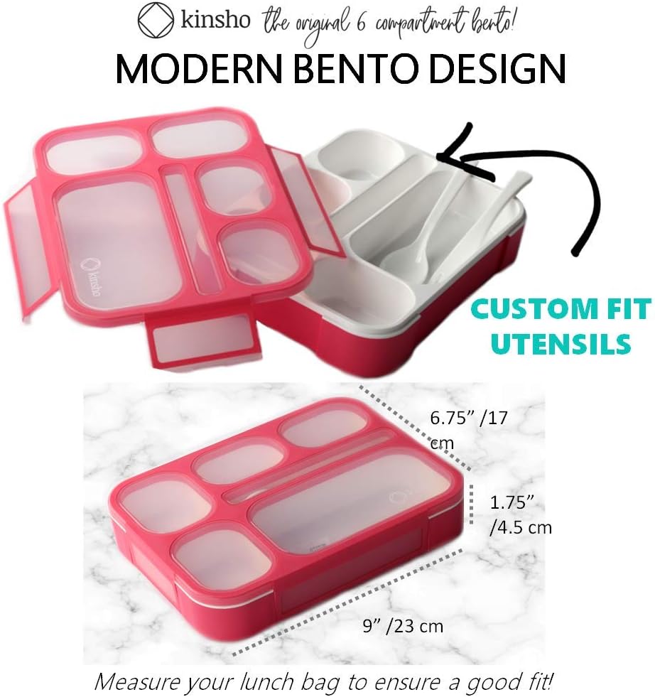 kinsho Bento Lunch-Box Set for Kids includes Snack Container | 6 and 3 Compartment Boxes Leakproof School Bentos, Meal Portion Control Containers, Boys Girls Adults, Navy Blue Large + MINI 2 Pack Set