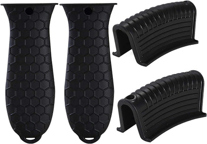 4 pcs Silicone Hot Handle Cover, Assist Pan Holder for Cast Iron Skillets and Traditional Pots - Black