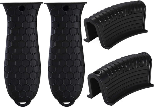 4 pcs Silicone Hot Handle Cover, Assist Pan Holder for Cast Iron Skillets and Traditional Pots - Black