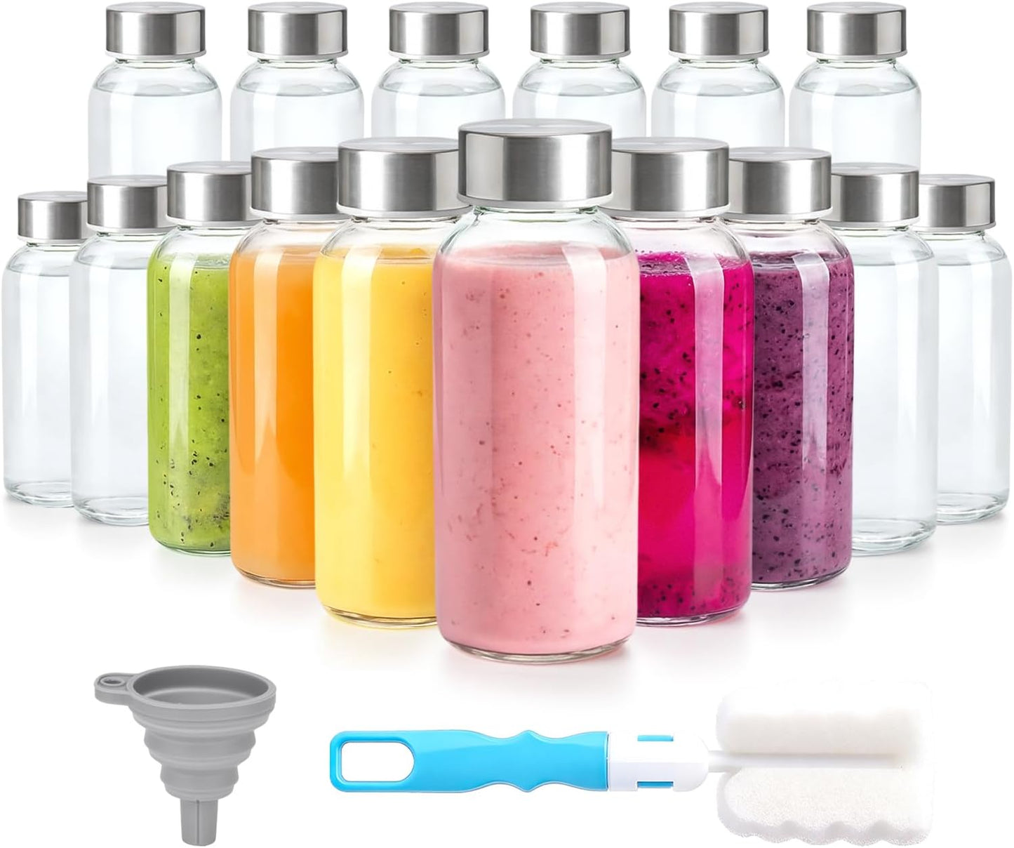 Zukro Glass Juice Bottles with Lids for Juicing 18 oz, Reusable Clear Glass Water Bottles with Stainless Steel Airtight Cap for Refrigerator, 100% Leak Proof Drinking Jar, BPA Free, Set of 6