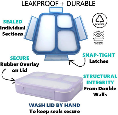 Bento Lunch Box for Kids or Adults, Snack Containers for Boys, Girls, School Daycare Work, 3 Divided Compartments Meal Planning Portion Control, BPA-Free Boxes, Utensils | Blue Purple 2 pack