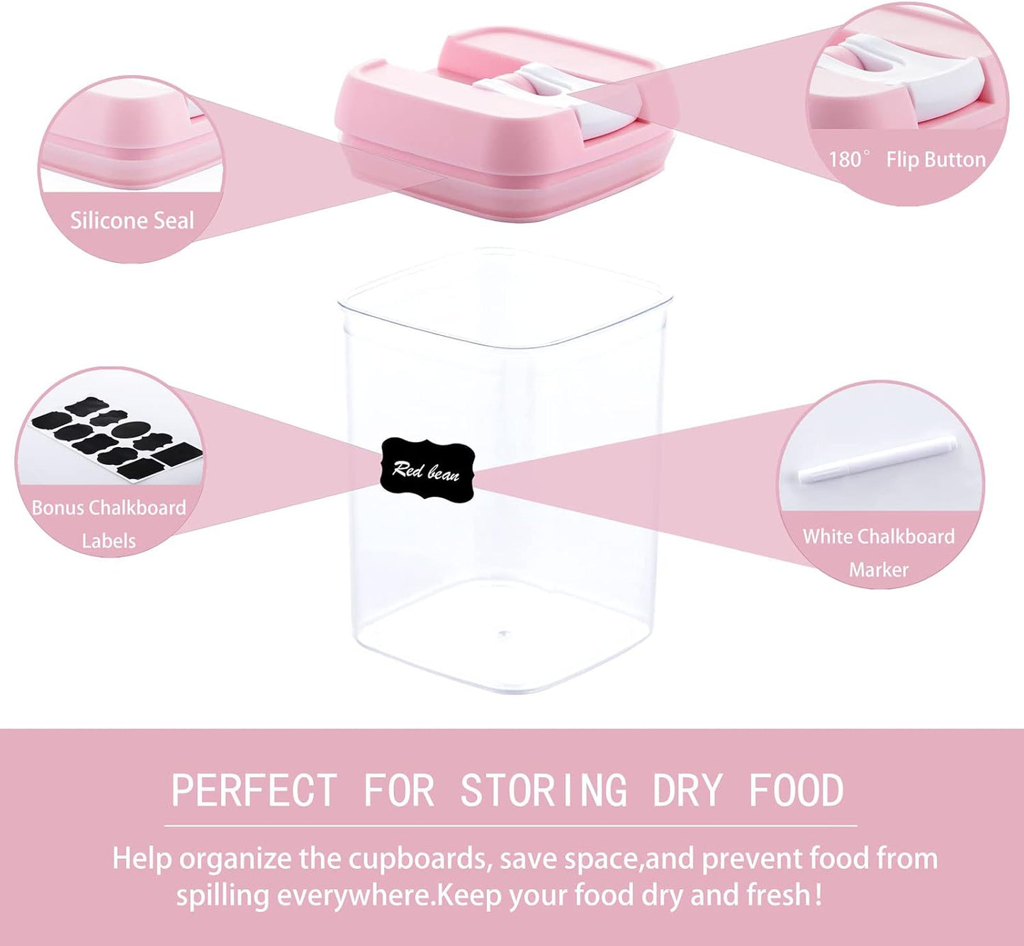 U-QE Airtight Food Storage Containers -8 Piece BPA Free Clear Plastic Airtight Containers with Easy Lock Lids for Kitchen Pantry Organization and Storage - Sugar, Flour, Cereal, Labels & Marker