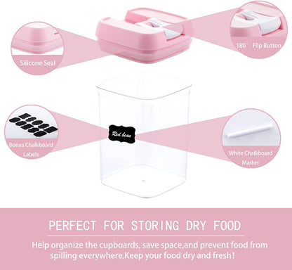 U-QE Airtight Food Storage Containers -8 Piece BPA Free Clear Plastic Airtight Containers with Easy Lock Lids for Kitchen Pantry Organization and Storage - Sugar, Flour, Cereal, Labels & Marker