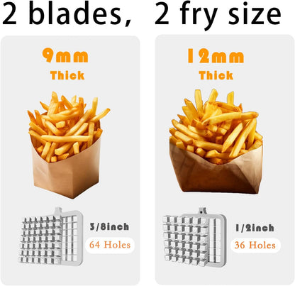 French Fry Cutter, Stainless Steel Potato Cutter with 1/2-Inch and 3/8-Inch Blades, 4 Suction Feet, Removable Handle for Potatoes, Carrots and Cucumbers