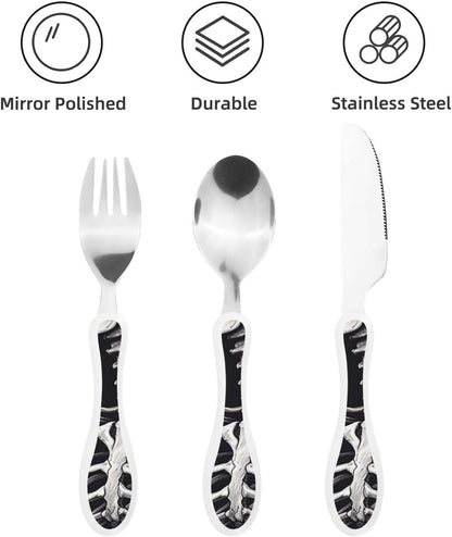 3-Piece Kids Silverware Set With Storage Case, Stainless Steel Reusable Children Safe Knife Spoon Fork Set Butterfly On Beautiful Flower Children Flatware Set For Kids Lunch Box