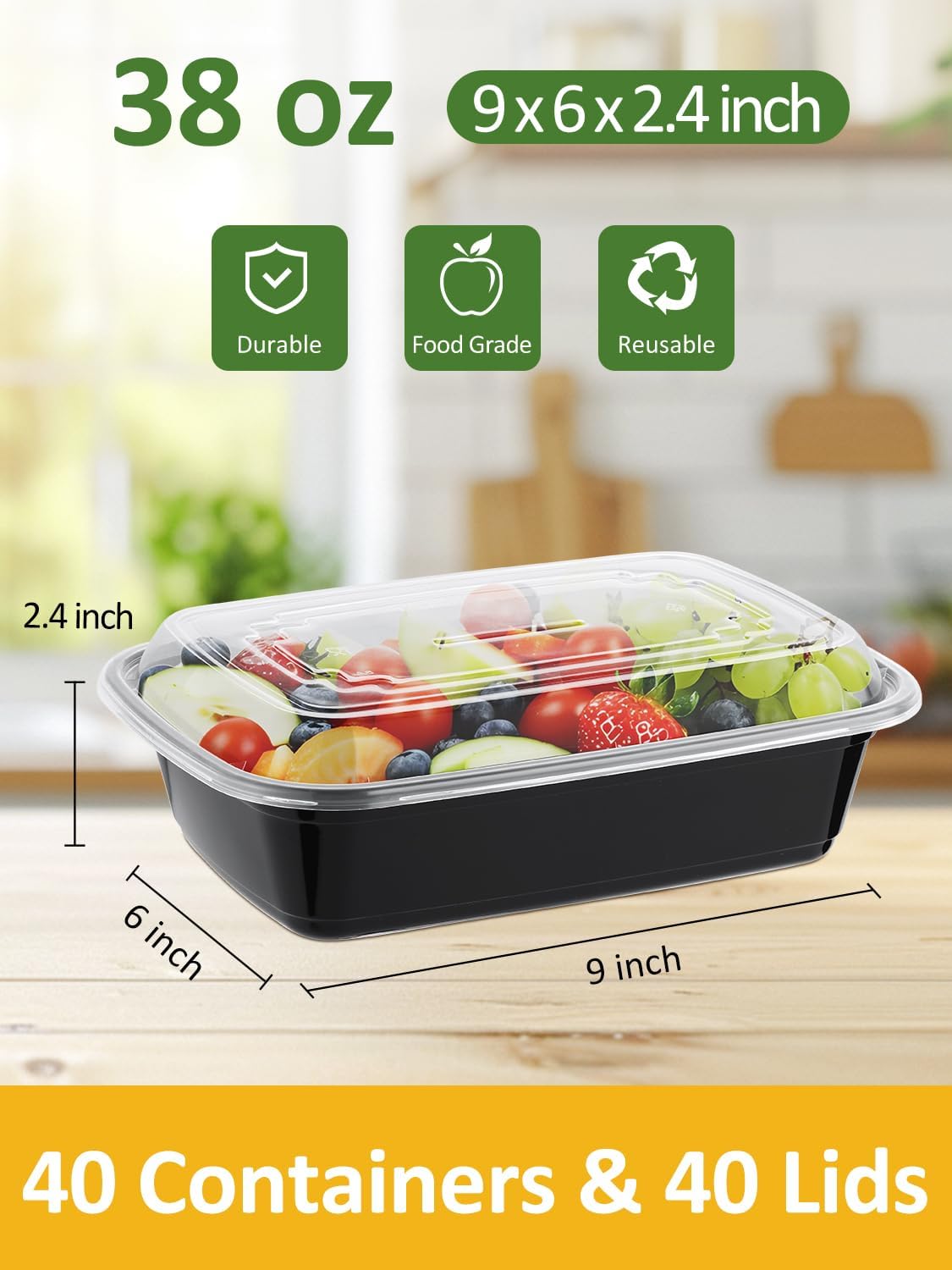 NEEBAKE 60 Sets 32oz Meal Prep Containers 2 Compartment - Plastic Food Storage Containers 2 Compartments with Lids