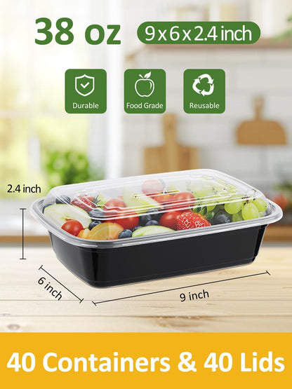 NEEBAKE 60 Sets 32oz Meal Prep Containers 2 Compartment - Plastic Food Storage Containers 2 Compartments with Lids