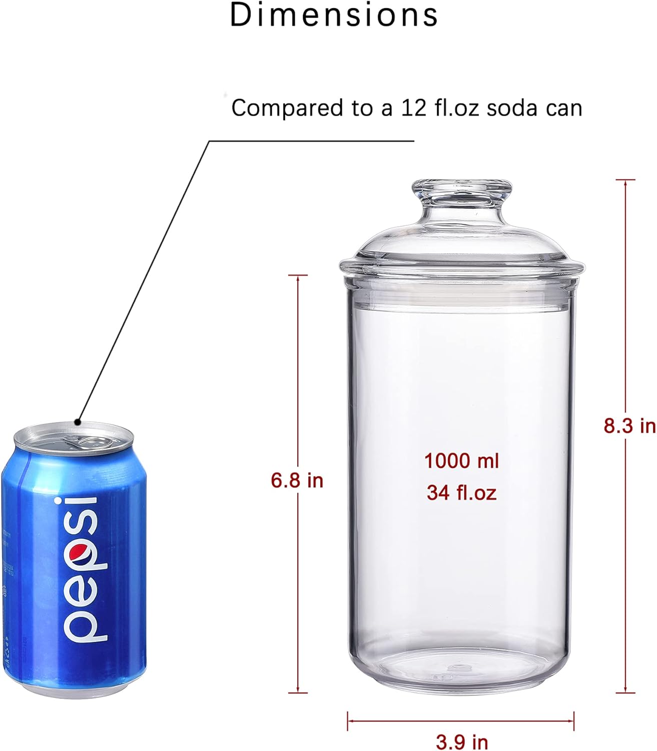 64 oz Reinforced Large Acrylic Canister with Locking Clamp, Airtight Flip Jar | Food Storage Container for Flour, Sugar, Coffee, Candy, Cookie etc