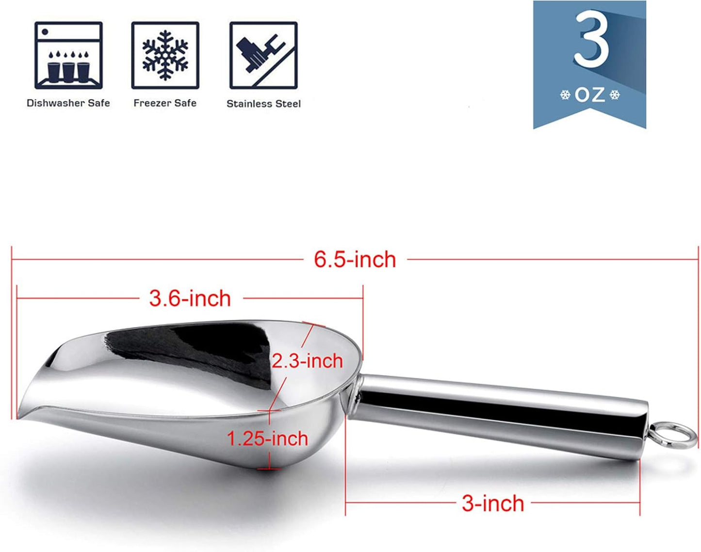 E-far Mini Scoop, 3 Ounce Stainless Steel Kitchen Utility Scoops, Ideal for Candy/Ice Cube/Flour/Sugar/Coffee Bean/Protein Powder, Food Grade & Anti Rust, Easy Clean & Dishwasher Safe (4 Pack)