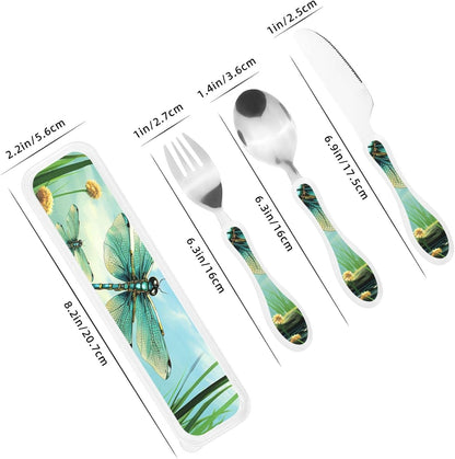 3-Piece Kids Silverware Set With Storage Case, Stainless Steel Reusable Children Safe Knife Spoon Fork Set Beach House Children Flatware Set For Kids Lunch Box