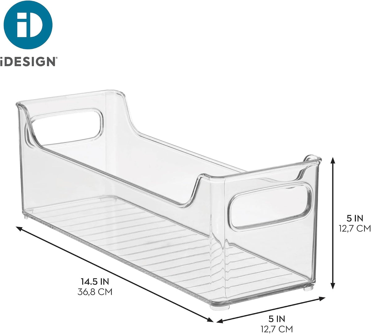 iDesign Stackable Plastic Pantry Bin with Handles, Set of 2, Clear | For Cabinets or Fridge, Made in USA