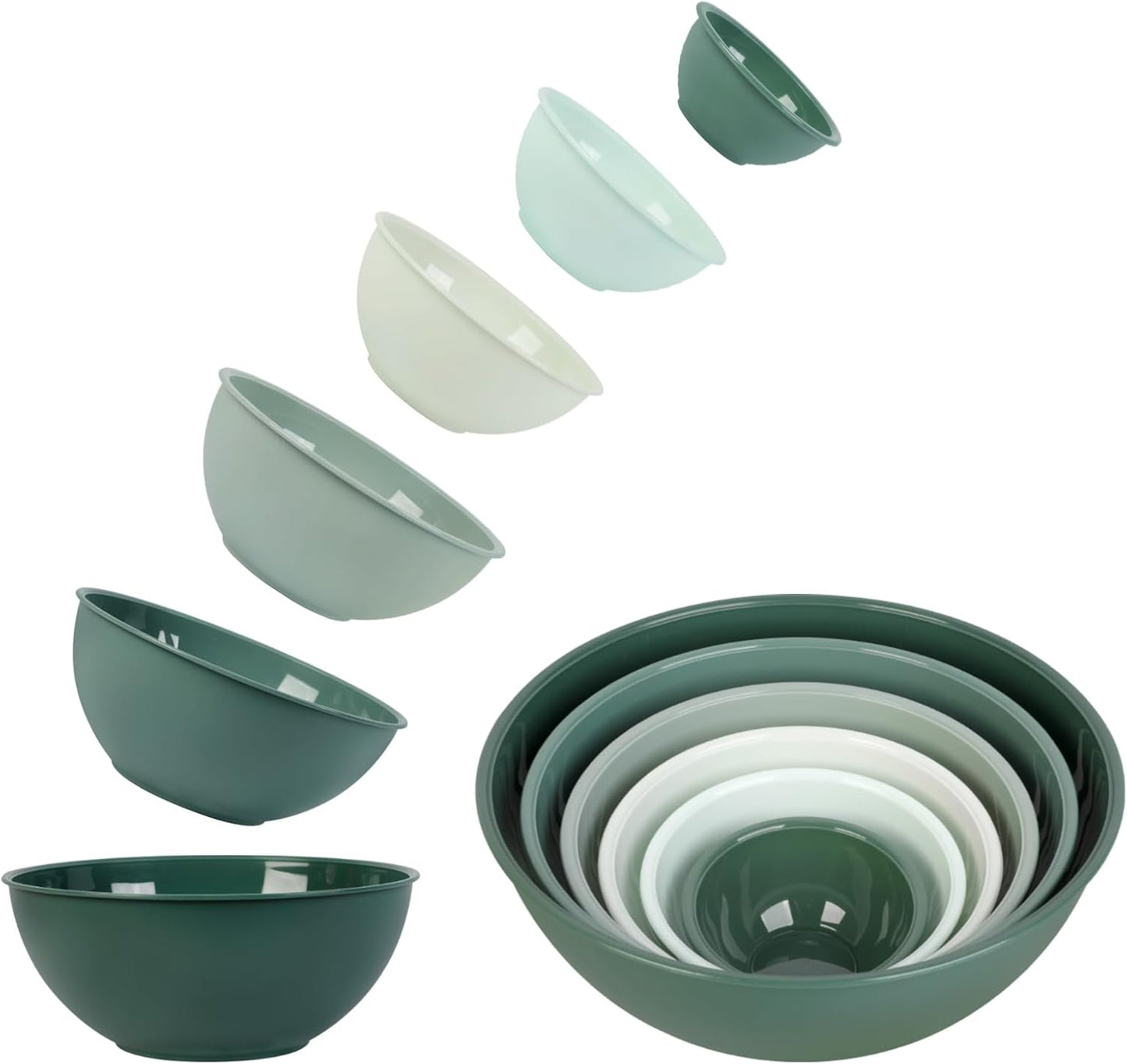 BoxedHome BPA Free Plastic Round Mixing Bowl with Lids, 12 Pack Nesting Bowls with Lids Set, Microwave and Dishwasher Safe Prep & Serving Bowls Great for Mixing, Baking, Serving (pinkish green, 12pcs)