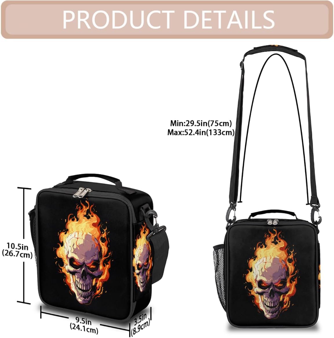 cfpolar Skull Skateboard Lunch Box for Boys Girls, Insulated Lunch Bags for Kids Reusable Mini Cooler Lunch Tote Lunchbox Thermal Meal Tote Kit with Shoulder Strap for Work School Picnic