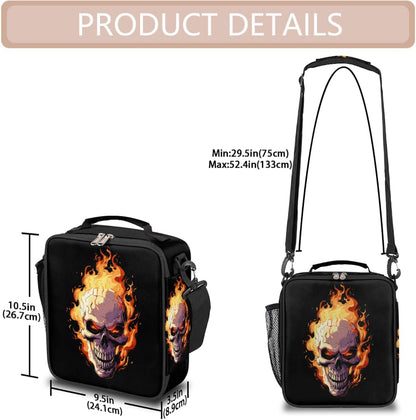 cfpolar Skull Skateboard Lunch Box for Boys Girls, Insulated Lunch Bags for Kids Reusable Mini Cooler Lunch Tote Lunchbox Thermal Meal Tote Kit with Shoulder Strap for Work School Picnic