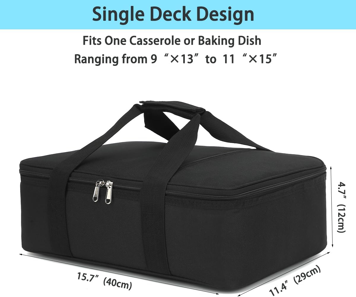 GYEUKHAM Insulated Casserole Carrier Bag - Large Portable Hot and Cold Food Storage Tote with Handles Thermal Bag for Parties, Picnics, Camping, Travel,Fits 9"x13" Baking Dish,Grey