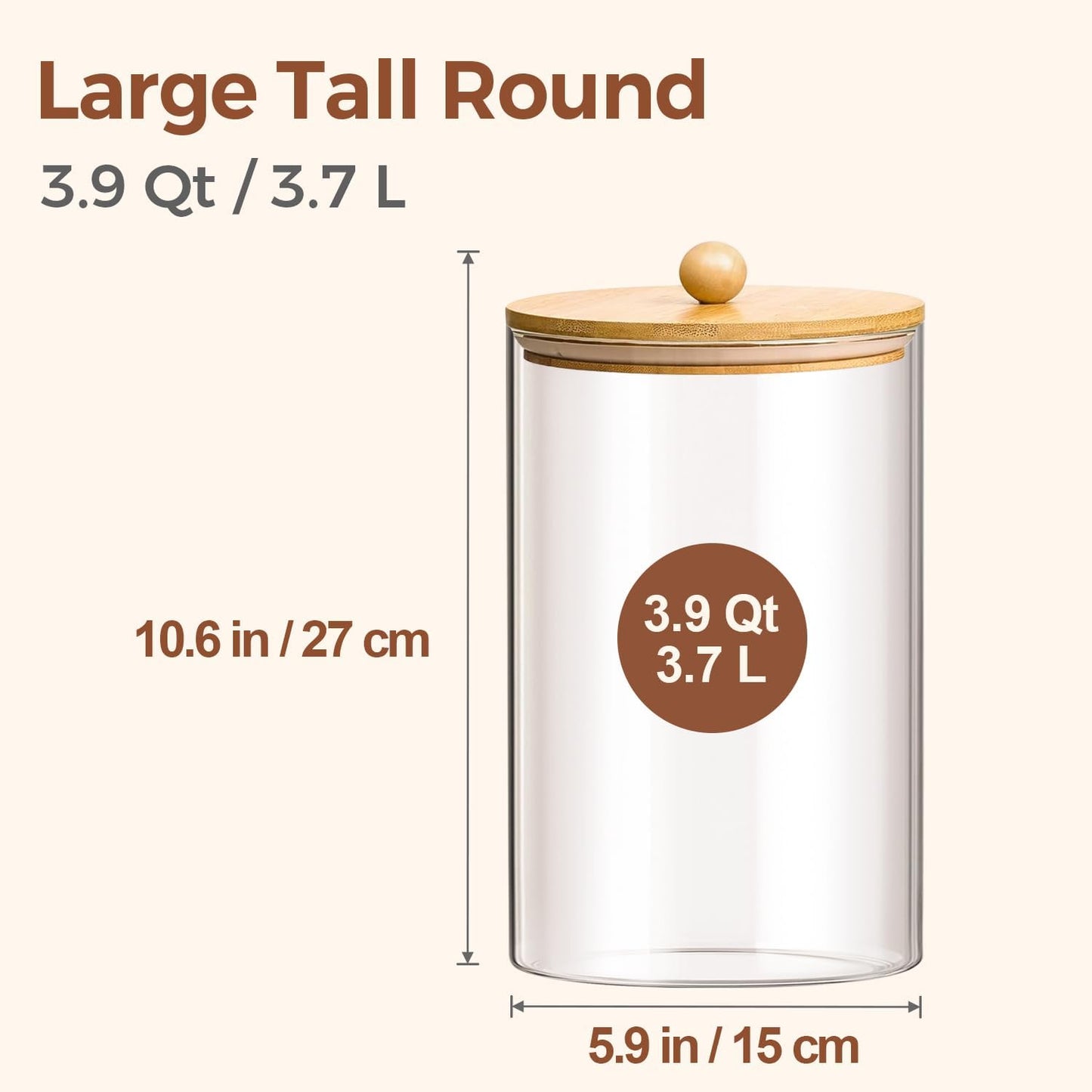 ComSaf Glass Storage Jars with Bamboo Lids 4.6 Qt 2 Pack Large Wide Mouth | Pantry organization, Flour Sugar Coffee Beans, Pasta Cereal Dry Food, 1.2 Gallon, Cabinet Organization, Dry Food Storage