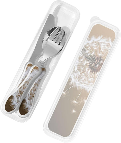 3-Piece Kids Silverware Set With Storage Case, Stainless Steel Reusable Children Safe Knife Spoon Fork Set Blue Eyed Dog Children Flatware Set For Kids Lunch Box