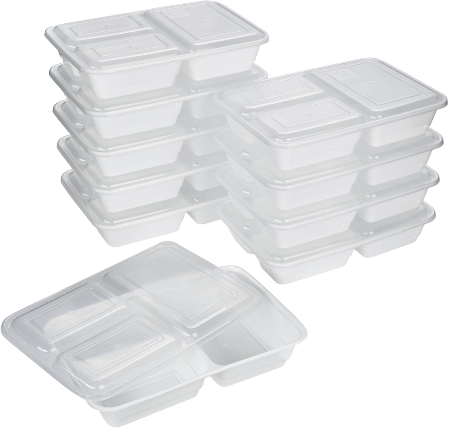 GoodCook Food Storage Containers for Meal Prep Rectangle Three Compartments & Made without BPA, 20-Piece, White